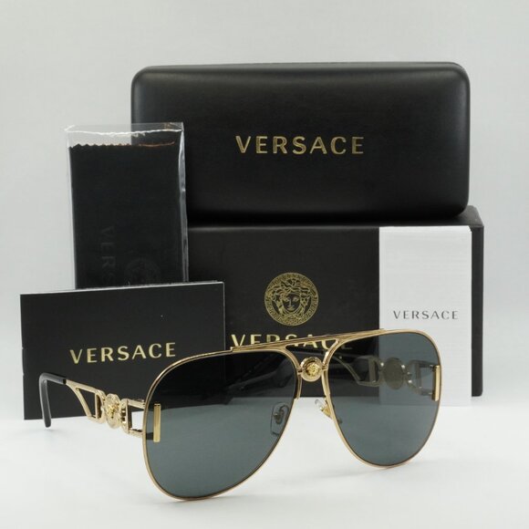 Versace VE2255 100287 Sunglasses Gold Aviator Frame, Dark Grey Lenses - Picture 12 of 12